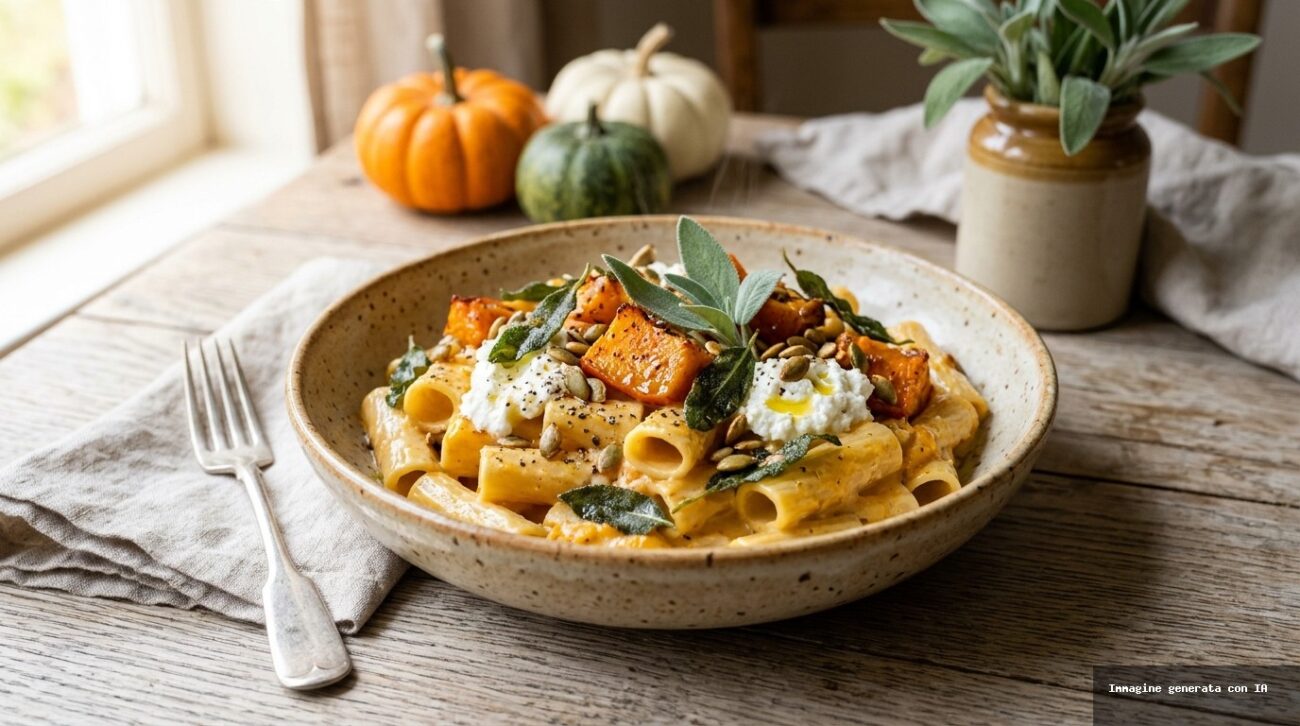 Pasta Cremosa alla Zucca Arrosto in Friggitrice con Ricotta e Salvia Croccante