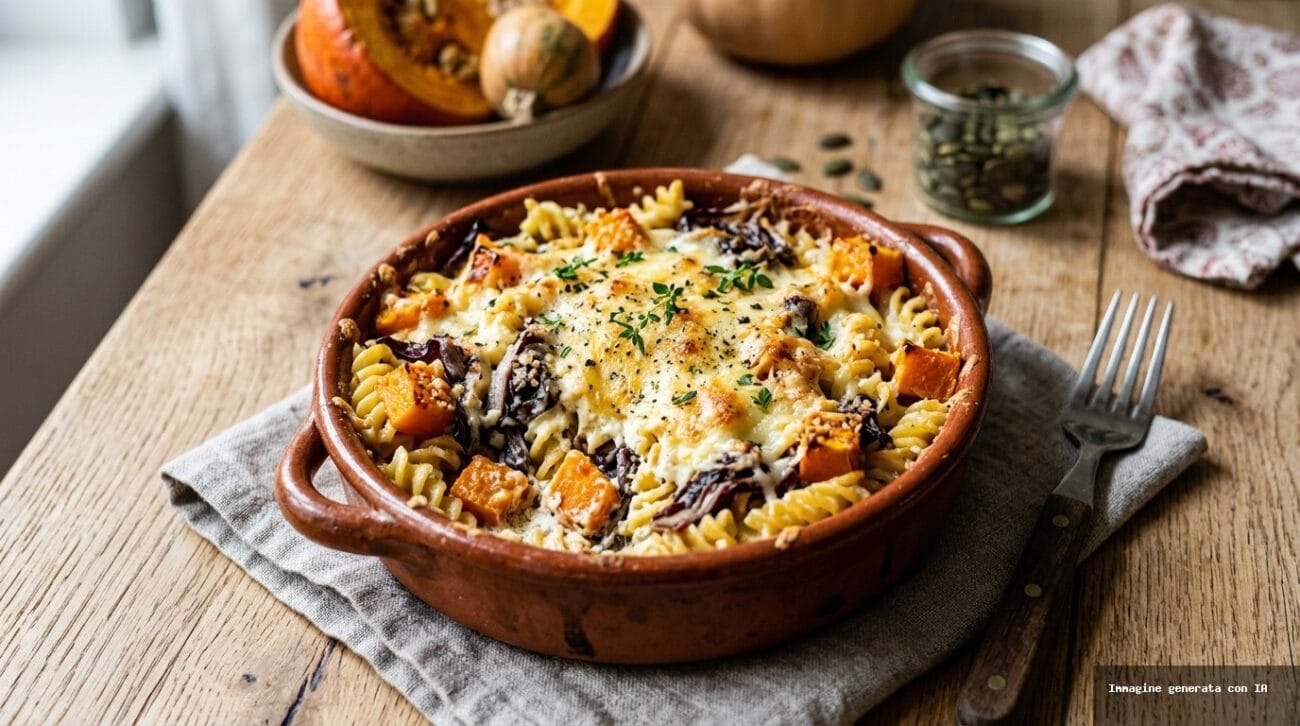 Pasta Gratinata in Friggitrice ad Aria con Zucca e Radicchio