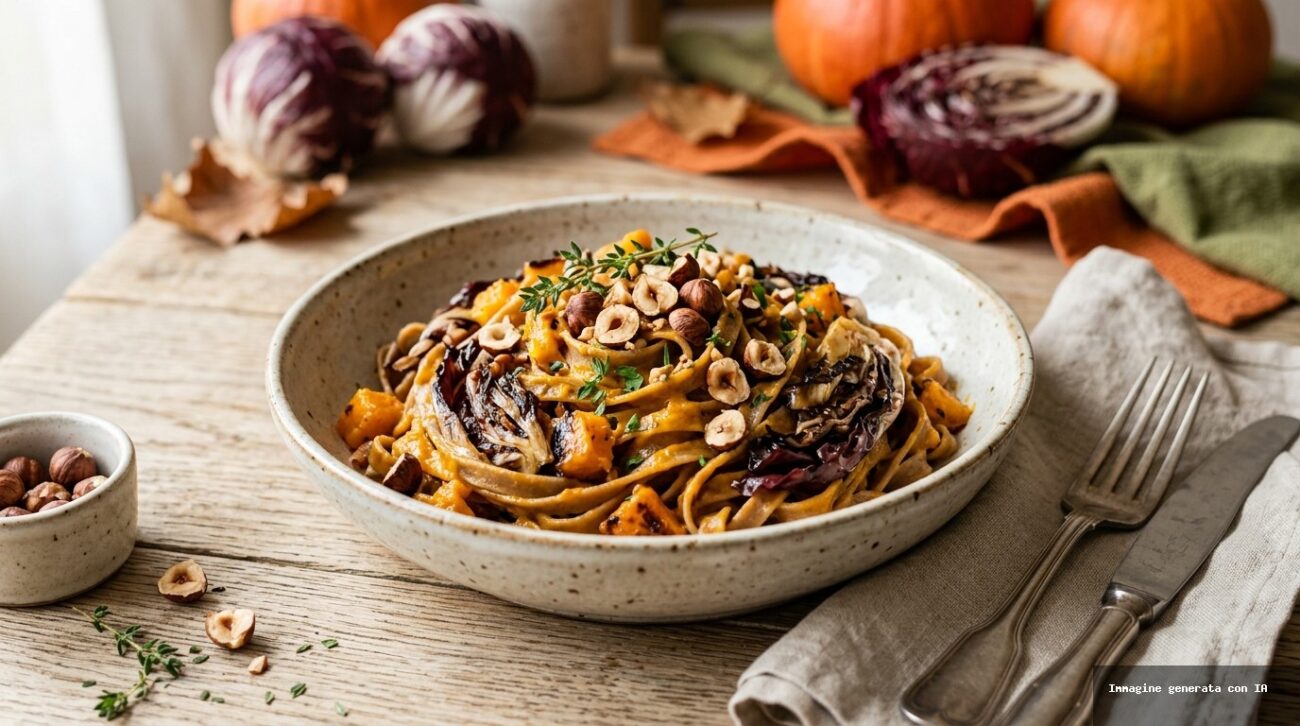 Pasta Integrale con Radicchio Grigliato e Crema di Zucca