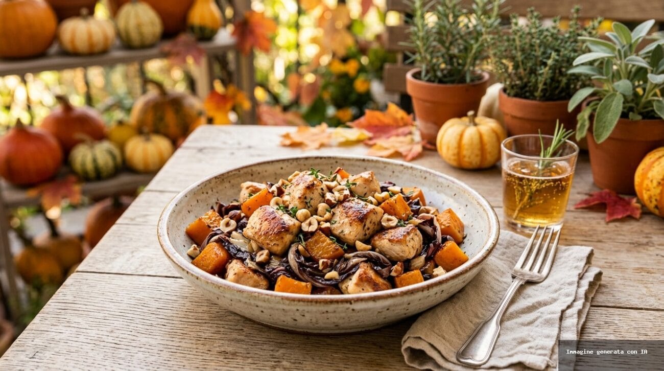 Pollo Croccante con Zucca e Radicchio alle Nocciole