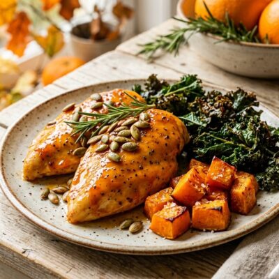 Pollo al Forno all'Arancia con Zucca e Cavolo Nero Croccante