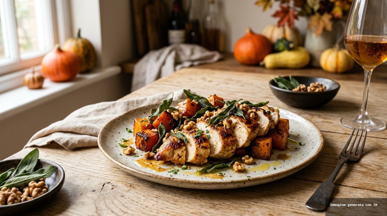Pollo in Padella con Zucca Caramellata e Salvia Croccante