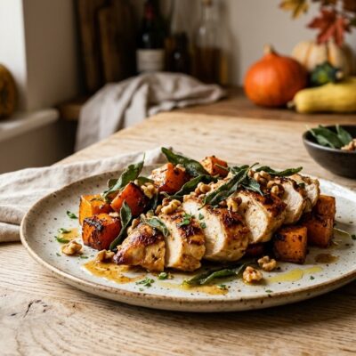 Pollo in Padella con Zucca Caramellata e Salvia Croccante