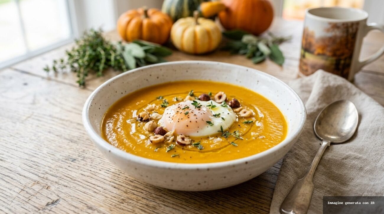 Uova in Camicia su Vellutata di Zucca e Porri