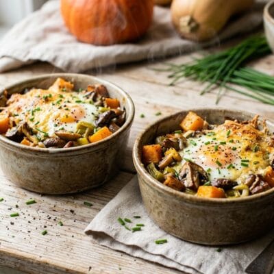 Uova in Cocotte con Zucca e Funghi alla Friggitrice ad Aria