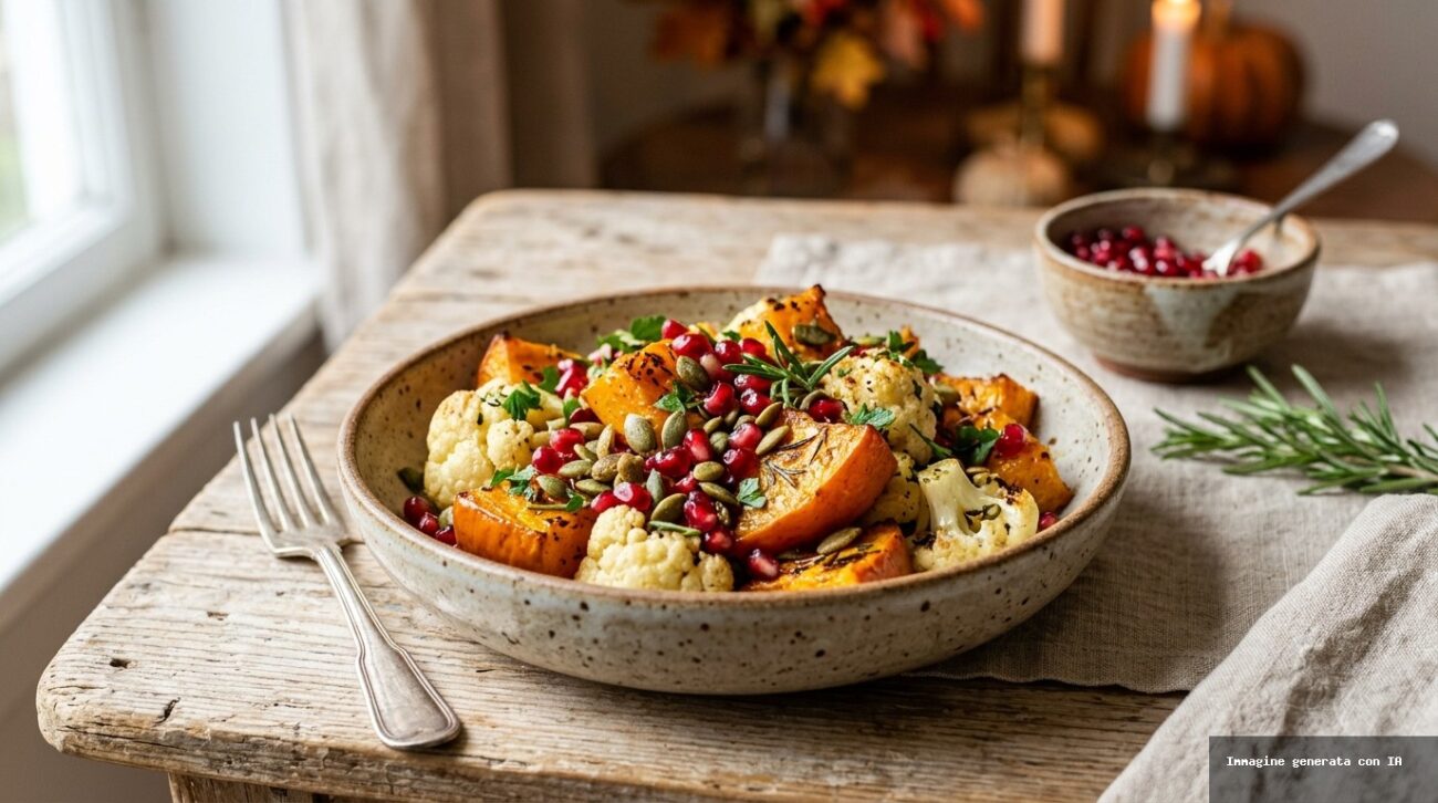 Zucca e Cavolfiore al Forno con Melograno e Semi di Zucca